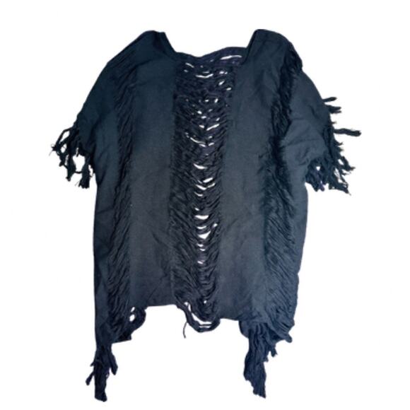 Boutique: New Bohemian Black Mexican Shirt – Unisex Shredded Back Festival Top - Picture 5 of 5